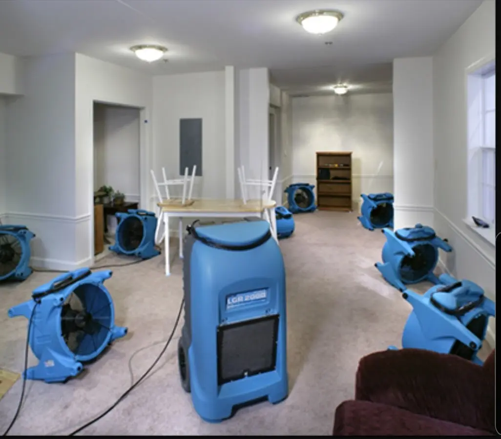 Air movers and dehumidifier setup for Water Damage Restoration in Melrose Park